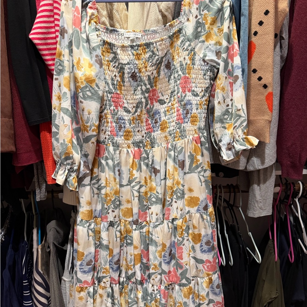 Baltic Born Floral Smocked Dress - Yellow, Gray, Pink - Picture 2 of 4